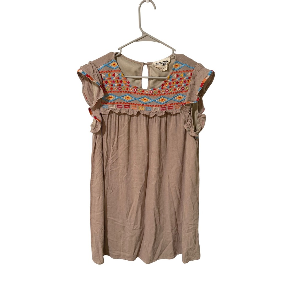 Savanna Jane Size Large Embroidered Boho Flutter Sleeve Dress